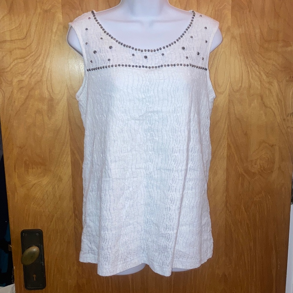 Yest White Boho Tank Top Blouse with Studs Size 6 NWT